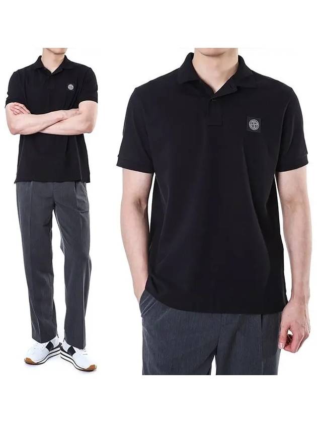 Pique Stretch Cotton Short Sleeve Polo Shirt Black - STONE ISLAND - BALAAN 3