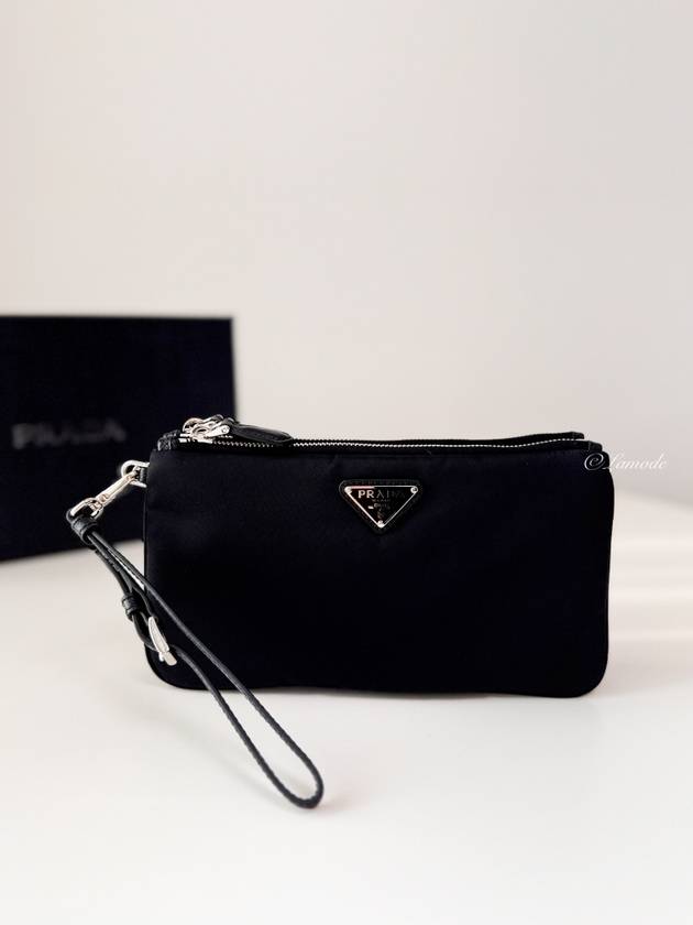 Triangle Logo Double Clutch Black - PRADA - BALAAN 2