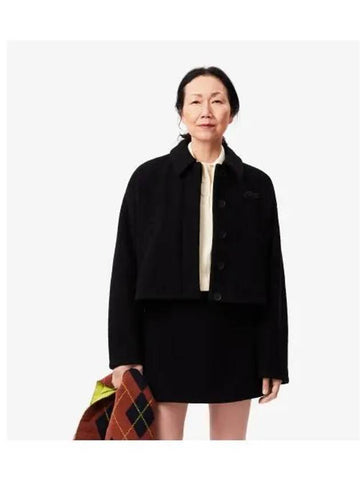 Women s Wool Collar Crop Jacket Black - LACOSTE - BALAAN 1