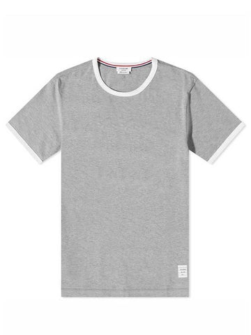 Men's Contrast Trim Short Sleeve T-Shirt  Light Grey - THOM BROWNE - BALAAN 1