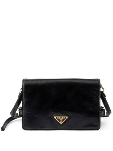 Triangle Logo Leather Shoulder Bag Black - PRADA - BALAAN 1