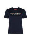 Cotton Web Print Short Sleeve T-Shirt Navy - GUCCI - BALAAN 2