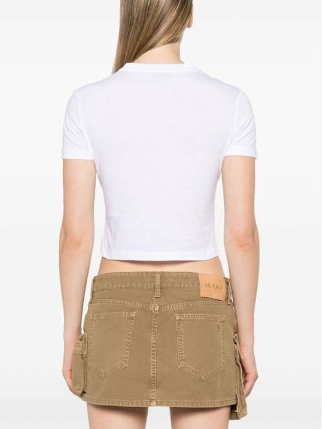 Logo Cropped Short Sleeve T-Shirt White - MIU MIU - BALAAN 4