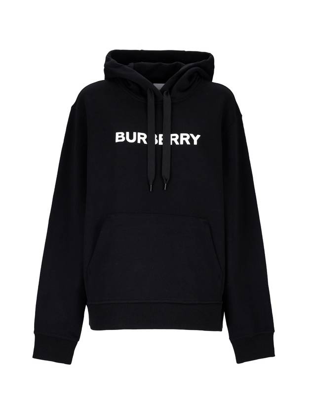 Logo Print Cotton Oversized Hoodie Black - BURBERRY - BALAAN 2