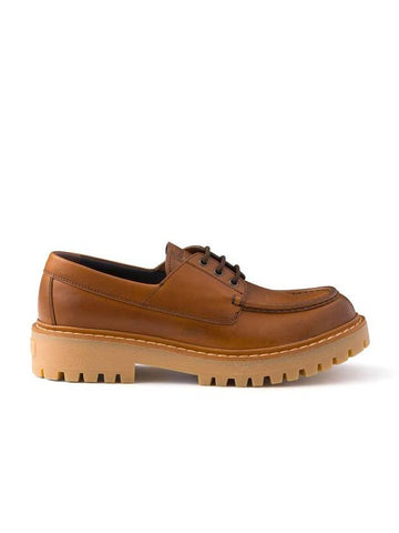 Logo Leather Loafers Cognac - PRADA - BALAAN 1