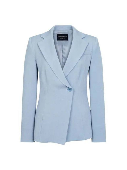 Women s Jacquard Check Single Jacket Light Blue - EMPORIO ARMANI - BALAAN 1