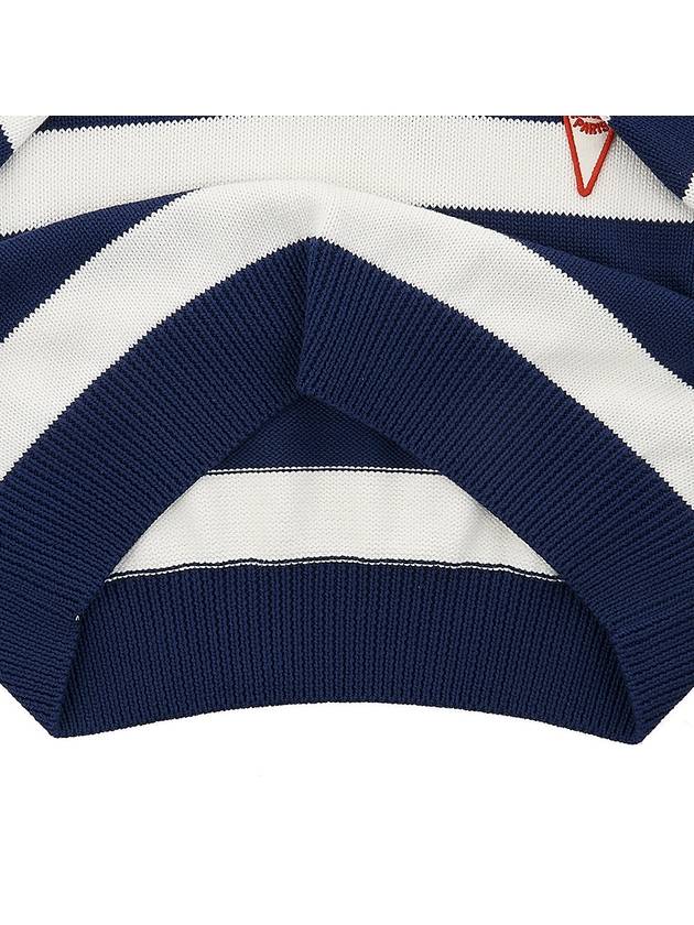 Logo Patch Striped Crop Cotton Knit Top White Navy - KENZO - BALAAN 9