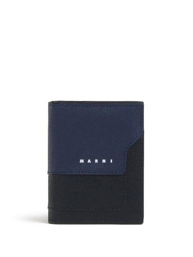 Lettering Logo Leather Business Card Wallet Navy - MARNI - BALAAN 1