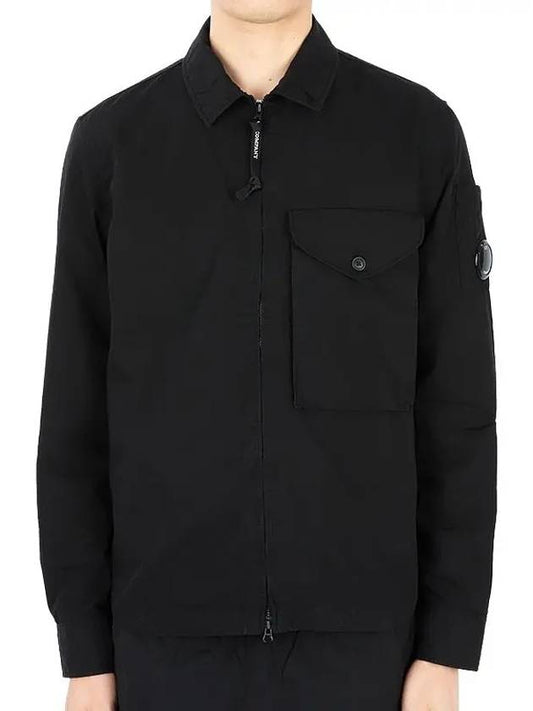 Lens Wappen Long Sleeve Overshirt Zip Up Jacket Black - CP COMPANY - BALAAN 2