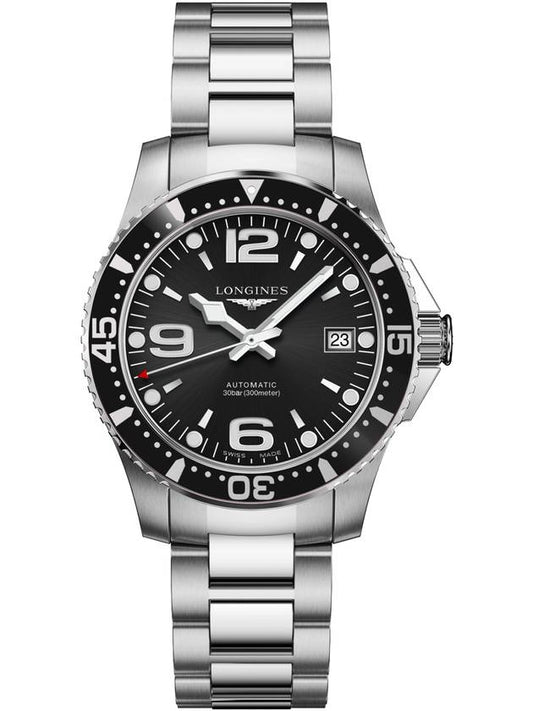 Hydro Conquest Automatic Black Dial Steel Watch Silver - LONGINES - BALAAN.
