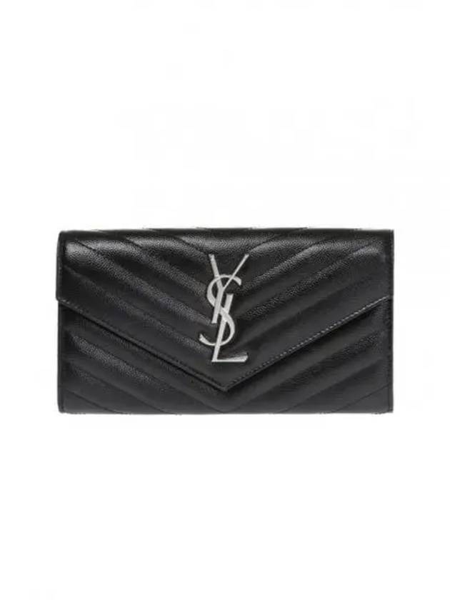 Matelasse Monogram Flap Long Wallet Black - SAINT LAURENT - BALAAN 2