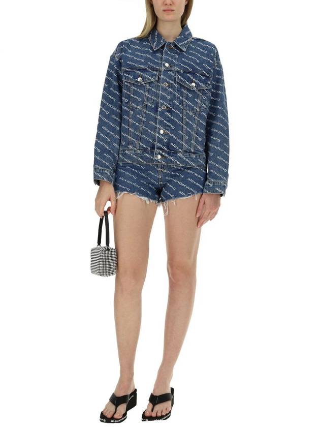 Byte Logo Monogram Denim Shorts Blue - ALEXANDER WANG - BALAAN 3