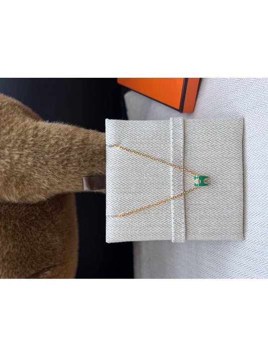 Mini Pop H Pendant Necklace Gold Malachite - HERMES - BALAAN 2