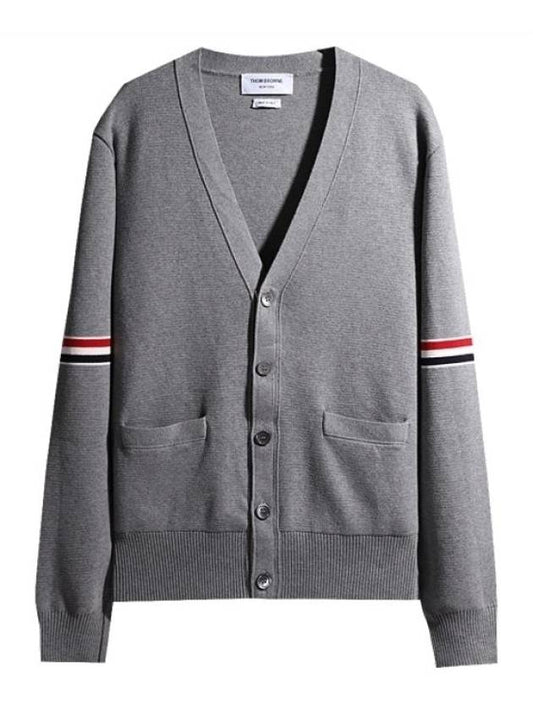 Milano Stitch Sprite Armband Cotton V-neck Cardigan Light Grey - THOM BROWNE - BALAAN 2