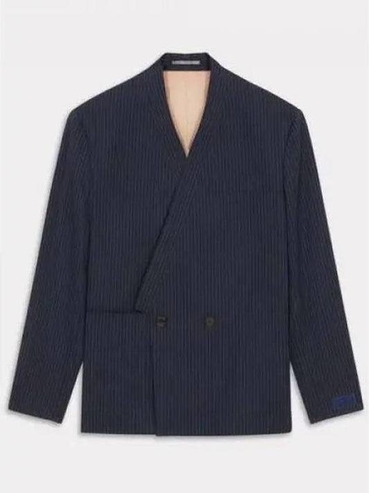 Striped Tailored Kimono Cotton Jacket Navy - KENZO - BALAAN 2