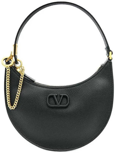 V Logo Hobo Leather Shoulder Bag Black - VALENTINO - BALAAN 1