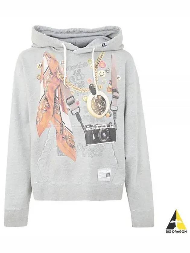 Graphic Printed Distressed Cotton Hoodie Grey - MIHARA YASUHIRO - BALAAN 2