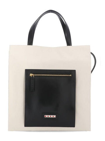 Small Zipped Canvas Tote Bag White - MARNI - BALAAN 1