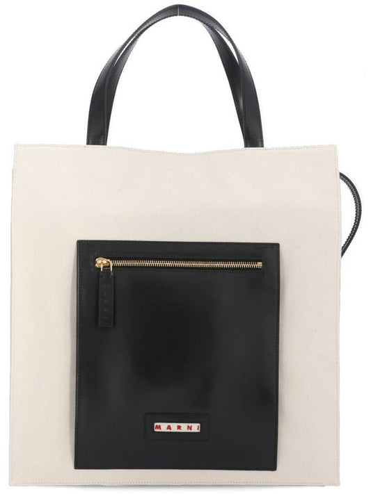 small zipped canvas tote bag black - MARNI - BALAAN 1