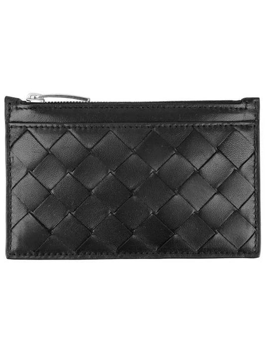 Intrecciato Zipper Single Card Wallet Black - BOTTEGA VENETA - BALAAN 1