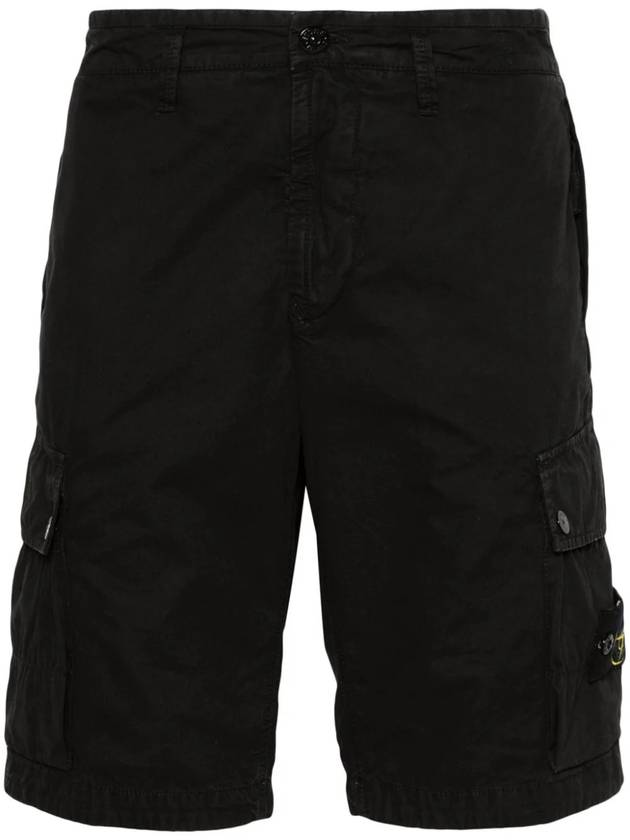 Logo Cotton Slim Cargo Shorts Black - STONE ISLAND - BALAAN 1