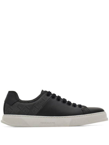 Salvatore Ferragamo Leather And Jacquard Fabric Monogram Clayton Sneakers Shoes - SALVATORE FERRAGAMO - BALAAN 1