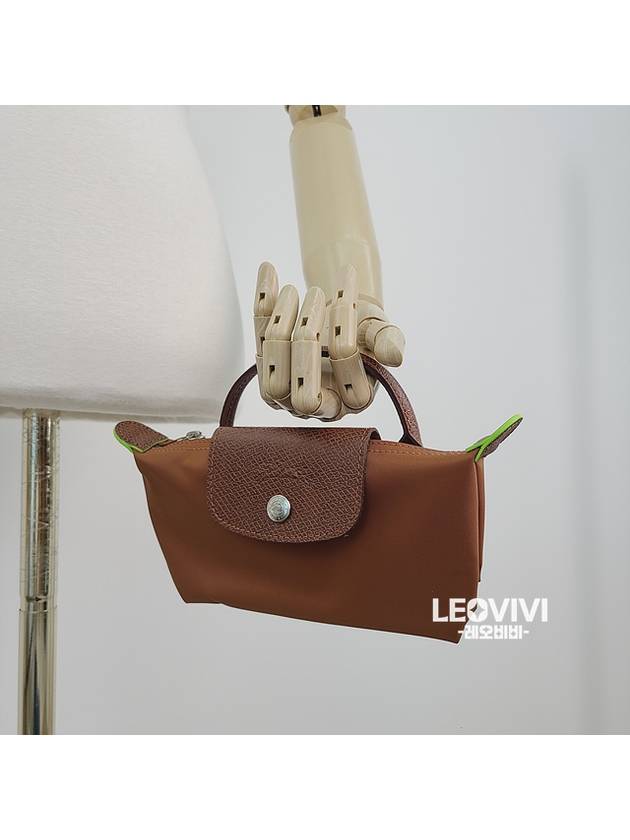Le Pliage Original Handle Cosmetic Mini Pouch Bag Handbag Mini Bag Tote Bag Brown Green - LONGCHAMP - BALAAN 8