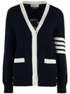 Cotton Jersey Flower 4 Bar V Neck Cardigan Navy - THOM BROWNE - BALAAN 3