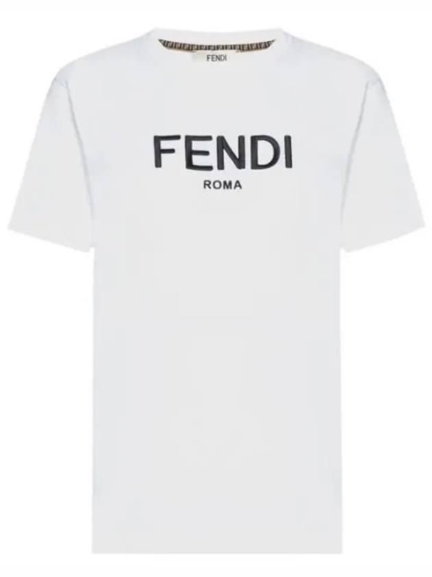 embroided logo cotton short sleeve t-shirt white - FENDI - BALAAN.