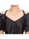 Double Satin Fitted Open Neck Blouse Black - GANNI - BALAAN 9