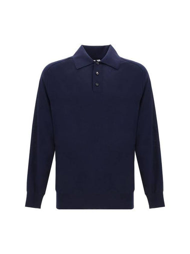 Long Sleeve Polo Knit Top Navy - BOTTEGA VENETA - BALAAN 1