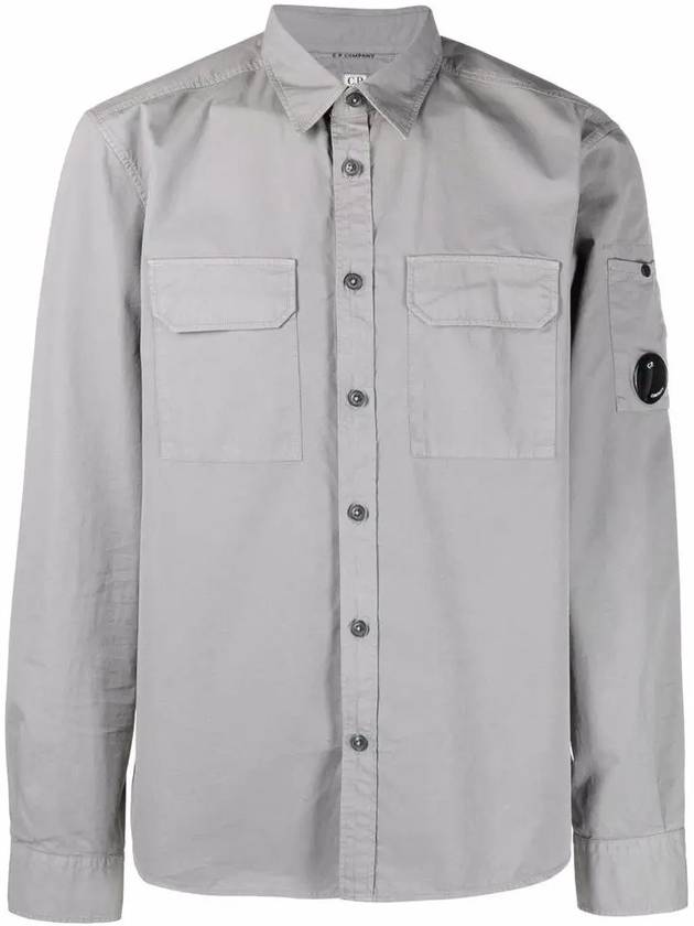 Men's Cavardine Waffen Button Long Sleeve Shirt Gray - CP COMPANY - BALAAN.