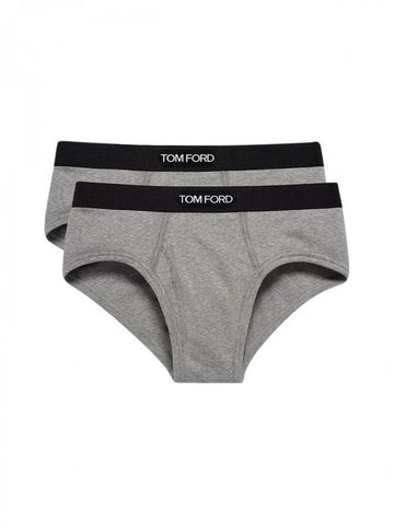 Men's Cotton Logo Waistband Briefs 2 Pack Grey - TOM FORD - BALAAN.