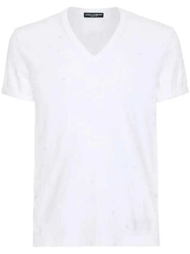 washed cotton V-neck short sleeve t-shirt white - DOLCE&GABBANA - BALAAN 1