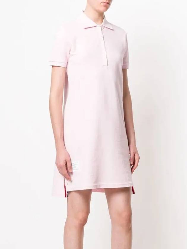 Classic Cotton Pique Center Back Stripe A-Line Short Sleeve Polo Shirt Short Dress Pink - THOM BROWNE - BALAAN 4