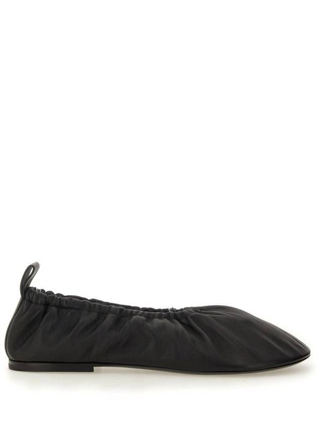 Gathered Detail Leather Ballerina Black - JIL SANDER - BALAAN 2