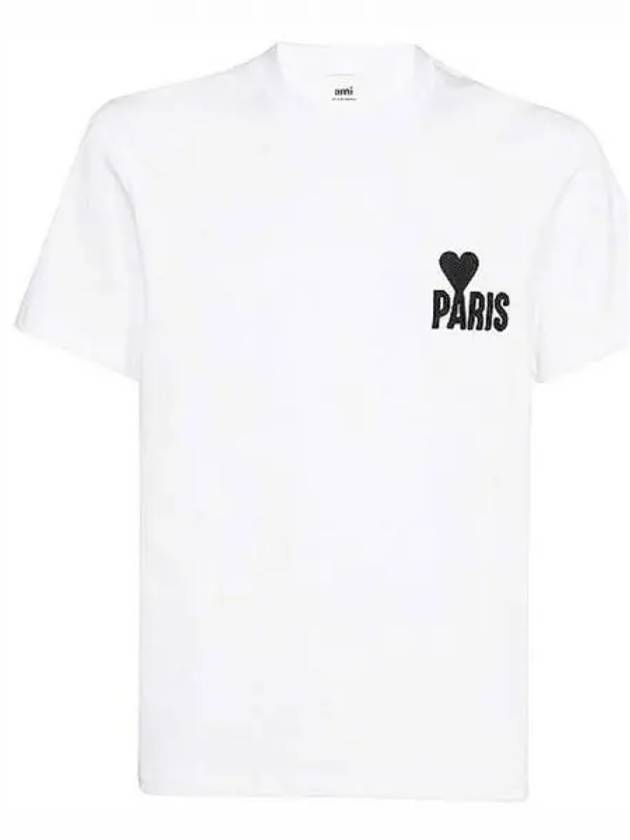 Paris Logo Round Short Sleeve T Shirt White Men s 270647 - AMI - BALAAN 1