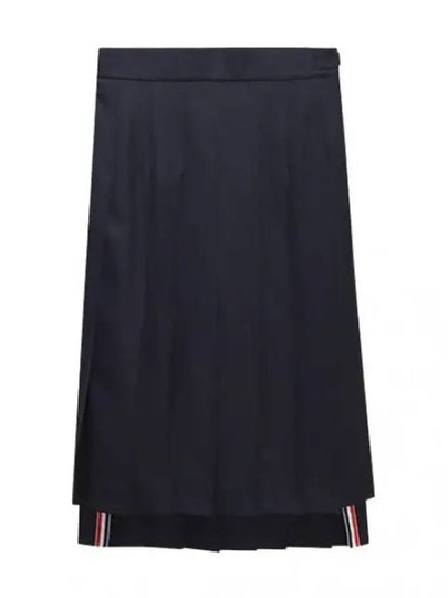 Super 120S Twill Below Knee Pleated Skirt Navy - THOM BROWNE - BALAAN 2