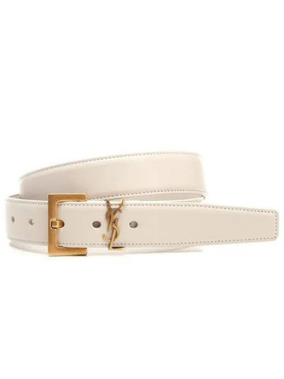 Monogram Buckle Leather Belt White - SAINT LAURENT - BALAAN 2