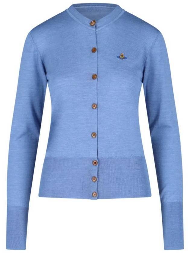 Women's ORB Embroidered Logo Cardigan Blue - VIVIENNE WESTWOOD - BALAAN 1