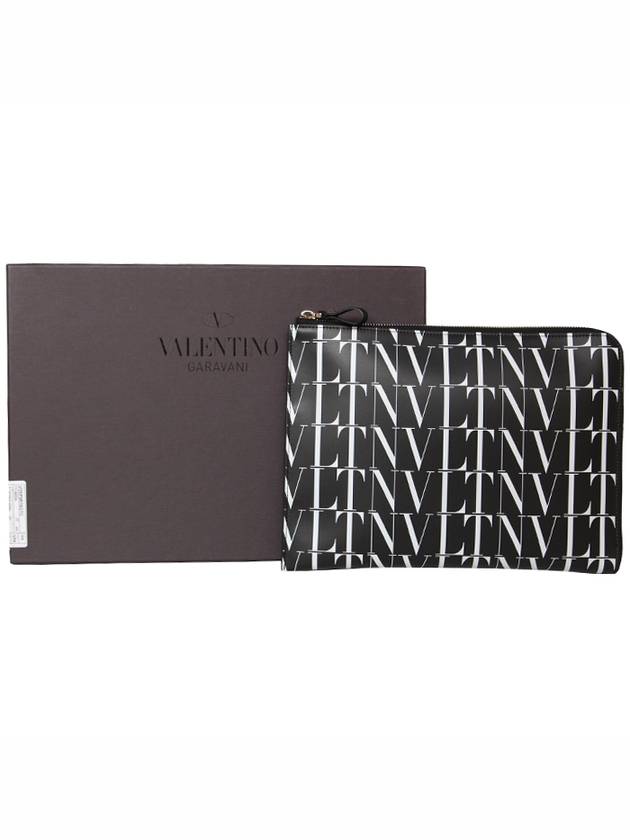 All Over VLTN Logo Clutch Bag Black - VALENTINO - BALAAN.