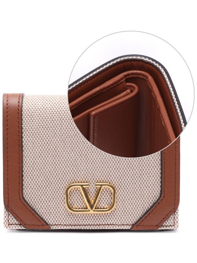 V Logo Signature Half Wallet Natural Brown - VALENTINO - BALAAN 3