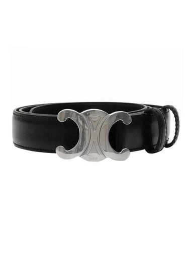 Silver Triomphe Calfskin Belt Black - CELINE - BALAAN 1