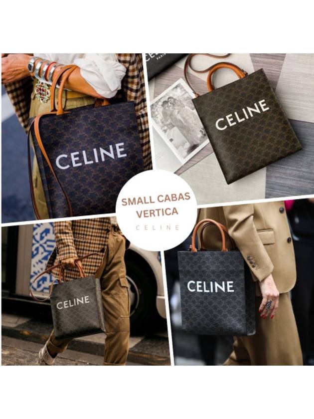 Small Vertical Triomphe Canvas and Calfskin Cabas Tote Bag Tan - CELINE - BALAAN 11