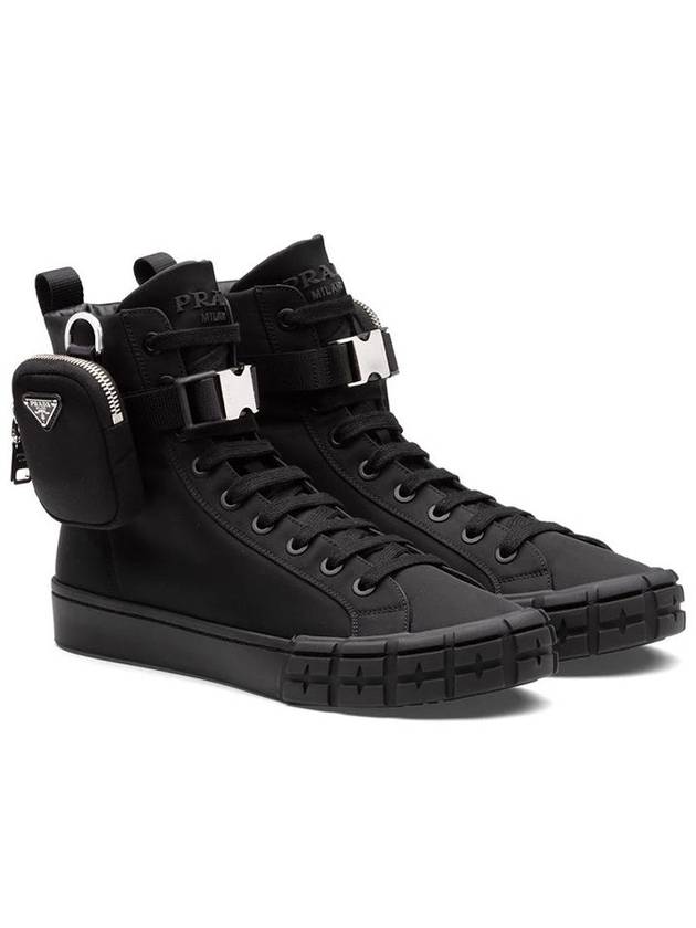 Pouch Re-Nylon Wheel High Top Sneakers Black - PRADA - BALAAN 2