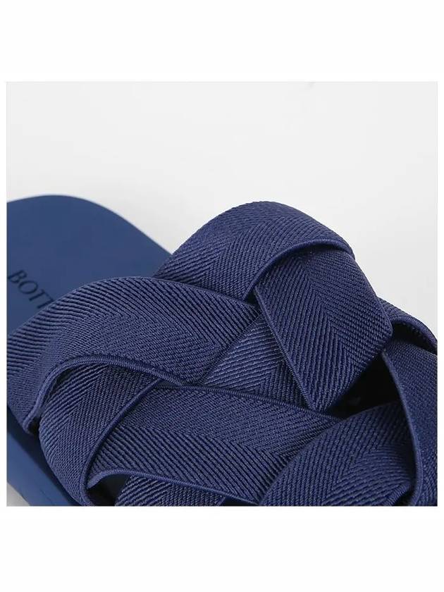 Men's Intrecciato Flat Slippers Navy Blue - BOTTEGA VENETA - BALAAN.