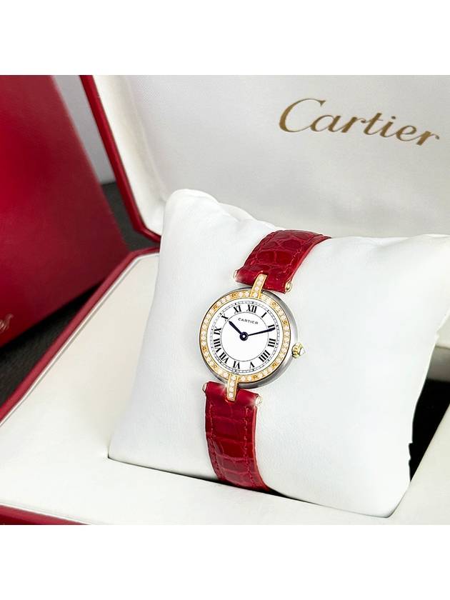 Panda Diamond Bezel Round Red Crocodile Leather Band Combi Watch - CARTIER - BALAAN 4