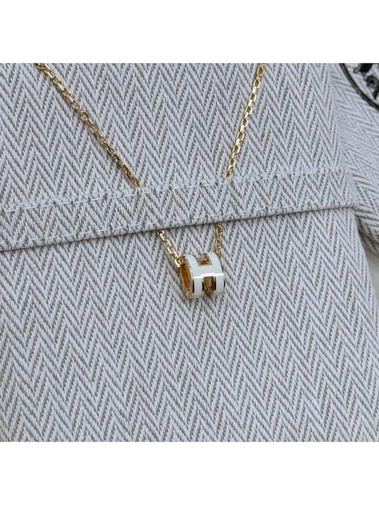 Mini Pop H Pendant Necklace Gold Blanc White - HERMES - BALAAN 2