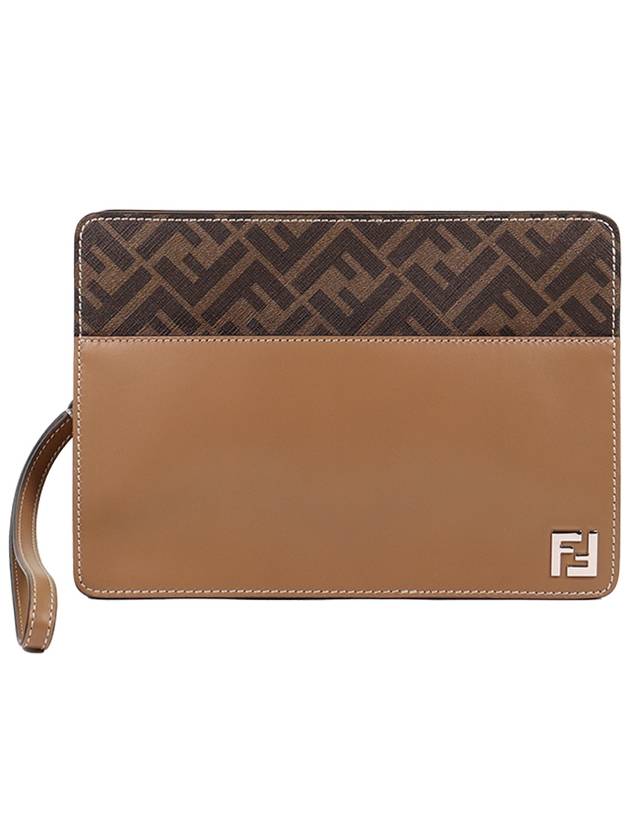 Squared FF Logo Standing Clutch Bag Beige Brown - FENDI - BALAAN 2