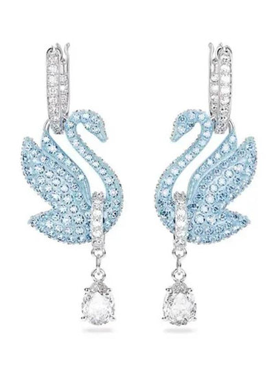 Iconic Swan Drop Rhodium Plated Earrings Blue - SWAROVSKI - BALAAN 2